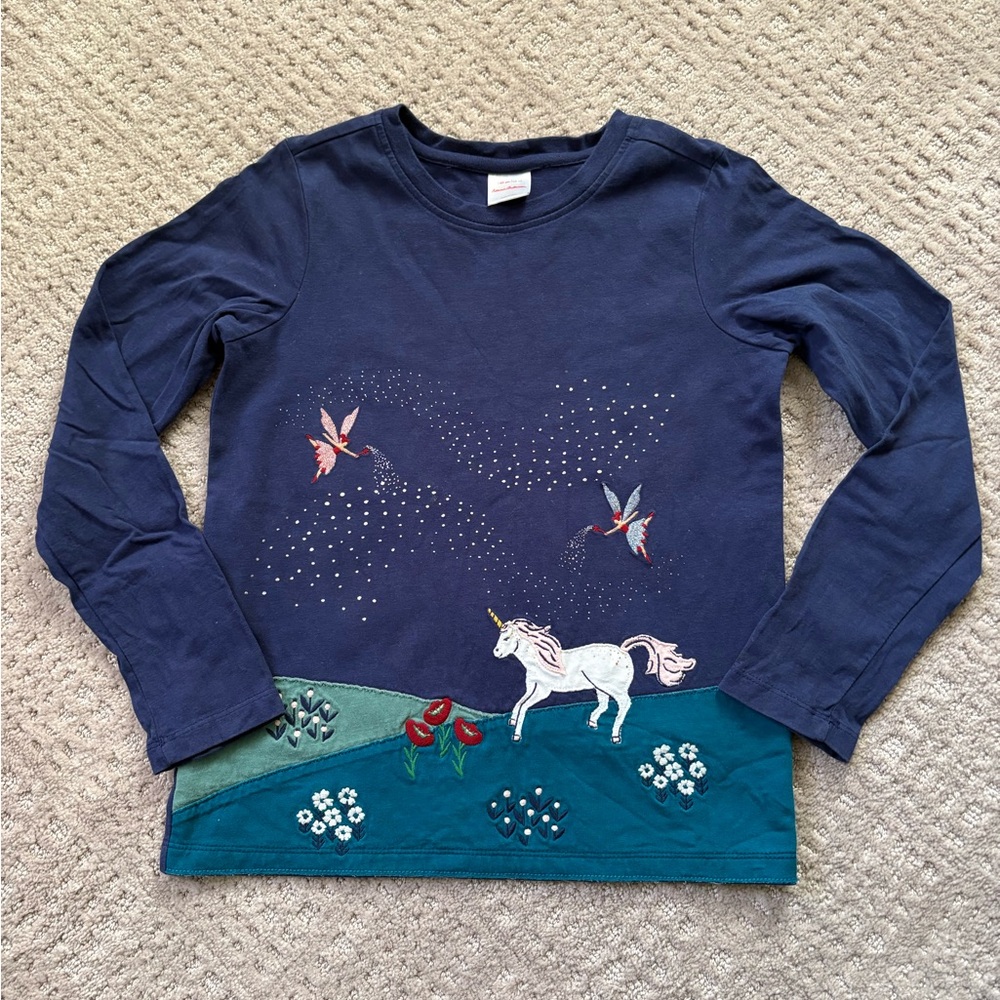 Hanna Andersson Navy Blue Unicorn Long Sleeve Tee